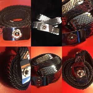Vintage Fish scale stretch belt, metallic silver